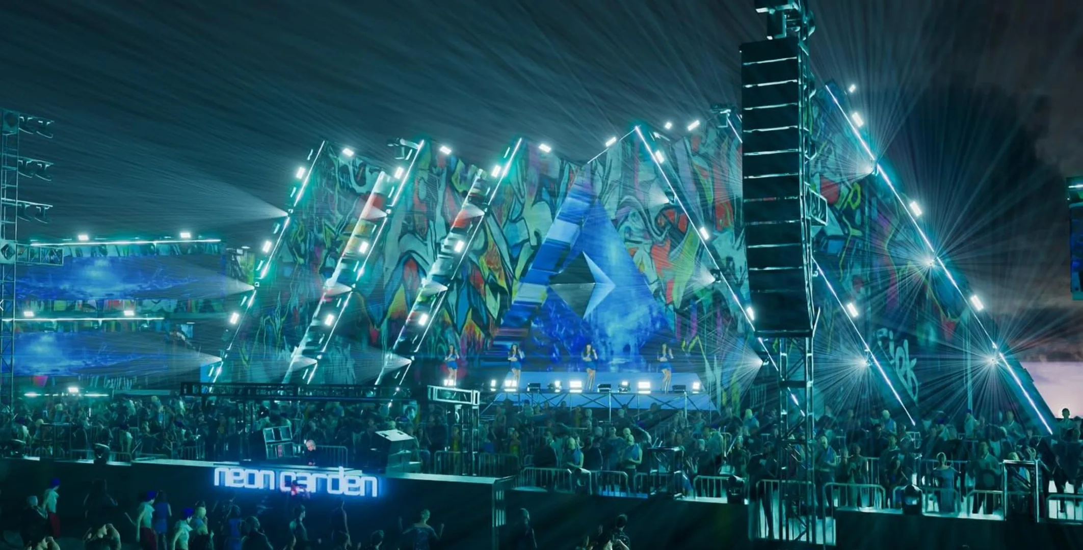 Festival main-stage lighting production with lasers and LED walls